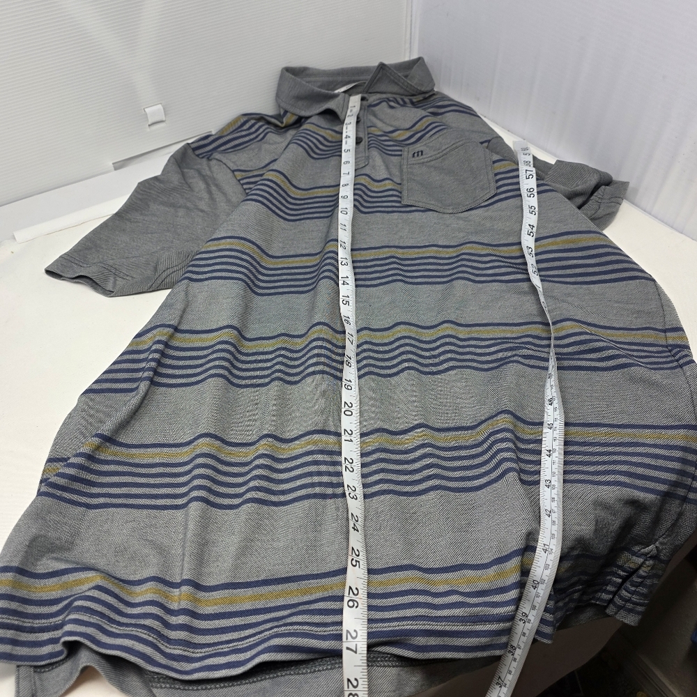 Travis Mathew Shirt Mens Large Gray Striped Performance Golf Polo Pocket Stretch - Picture 8 of 8